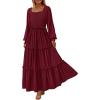 imagePRETTYGARDEN Womens Spring Long Sleeve Smocked Maxi Dress Casual Square Neck Swiss Dot Tiered Ruffle Flowy Pocket DressesWine Red