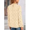 imagePRETTYGARDEN Tops for Women Trendy 2025 Spring Long Sleeve Blouses Dressy Casual Embroidered Eyelet Going Out ShirtsBeige Yellow
