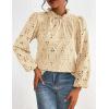imagePRETTYGARDEN Tops for Women Trendy 2025 Spring Long Sleeve Blouses Dressy Casual Embroidered Eyelet Going Out ShirtsBeige Yellow