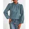 imagePRETTYGARDEN Tops for Women Trendy 2025 Spring Long Sleeve Blouses Dressy Casual Embroidered Eyelet Going Out ShirtsBlue Grey