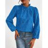 imagePRETTYGARDEN Tops for Women Trendy 2025 Spring Long Sleeve Blouses Dressy Casual Embroidered Eyelet Going Out ShirtsBrilliant Blue