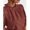 imagePRETTYGARDEN Tops for Women Trendy 2025 Spring Long Sleeve Blouses Dressy Casual Embroidered Eyelet Going Out ShirtsBrown Red