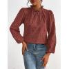 imagePRETTYGARDEN Tops for Women Trendy 2025 Spring Long Sleeve Blouses Dressy Casual Embroidered Eyelet Going Out ShirtsBrown Red