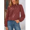 imagePRETTYGARDEN Tops for Women Trendy 2025 Spring Long Sleeve Blouses Dressy Casual Embroidered Eyelet Going Out ShirtsBrown Red