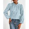imagePRETTYGARDEN Tops for Women Trendy 2025 Spring Long Sleeve Blouses Dressy Casual Embroidered Eyelet Going Out ShirtsLight Blue