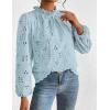 imagePRETTYGARDEN Tops for Women Trendy 2025 Spring Long Sleeve Blouses Dressy Casual Embroidered Eyelet Going Out ShirtsLight Blue