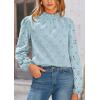 imagePRETTYGARDEN Tops for Women Trendy 2025 Spring Long Sleeve Blouses Dressy Casual Embroidered Eyelet Going Out ShirtsLight Blue