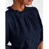 imagePRETTYGARDEN Tops for Women Trendy 2025 Spring Long Sleeve Blouses Dressy Casual Embroidered Eyelet Going Out ShirtsNavy