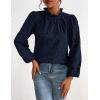 imagePRETTYGARDEN Tops for Women Trendy 2025 Spring Long Sleeve Blouses Dressy Casual Embroidered Eyelet Going Out ShirtsNavy