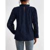 imagePRETTYGARDEN Tops for Women Trendy 2025 Spring Long Sleeve Blouses Dressy Casual Embroidered Eyelet Going Out ShirtsNavy