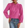 imagePRETTYGARDEN Tops for Women Trendy 2025 Spring Long Sleeve Blouses Dressy Casual Embroidered Eyelet Going Out ShirtsRose Red