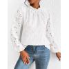imagePRETTYGARDEN Tops for Women Trendy 2025 Spring Long Sleeve Blouses Dressy Casual Embroidered Eyelet Going Out ShirtsWhite