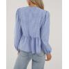 imagePRETTYGARDEN Womens Spring Fall Babydoll Peplum Blouse Shirt Puff Long Sleeve Bow Tie Front Trendy Cute Y2K Going Out TopsPlaid Blue