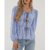 imagePRETTYGARDEN Womens Spring Fall Babydoll Peplum Blouse Shirt Puff Long Sleeve Bow Tie Front Trendy Cute Y2K Going Out TopsPlaid Blue