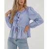 imagePRETTYGARDEN Womens Spring Fall Babydoll Peplum Blouse Shirt Puff Long Sleeve Bow Tie Front Trendy Cute Y2K Going Out TopsPlaid Blue