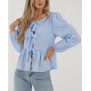 imagePRETTYGARDEN Womens Spring Fall Babydoll Peplum Blouse Shirt Puff Long Sleeve Bow Tie Front Trendy Cute Y2K Going Out TopsPlaid Light Blue
