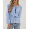 imagePRETTYGARDEN Womens Spring Fall Babydoll Peplum Blouse Shirt Puff Long Sleeve Bow Tie Front Trendy Cute Y2K Going Out TopsPlaid Light Blue