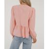 imagePRETTYGARDEN Womens Spring Fall Babydoll Peplum Blouse Shirt Puff Long Sleeve Bow Tie Front Trendy Cute Y2K Going Out TopsPlaid Pink