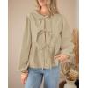 imagePRETTYGARDEN Womens Spring Fall Babydoll Peplum Blouse Shirt Puff Long Sleeve Bow Tie Front Trendy Cute Y2K Going Out TopsSolid Apricot