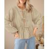 imagePRETTYGARDEN Womens Spring Fall Babydoll Peplum Blouse Shirt Puff Long Sleeve Bow Tie Front Trendy Cute Y2K Going Out TopsSolid Apricot