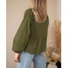 imagePRETTYGARDEN Womens Spring Fall Babydoll Peplum Blouse Shirt Puff Long Sleeve Bow Tie Front Trendy Cute Y2K Going Out TopsSolid Army Green