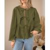 imagePRETTYGARDEN Womens Spring Fall Babydoll Peplum Blouse Shirt Puff Long Sleeve Bow Tie Front Trendy Cute Y2K Going Out TopsSolid Army Green