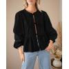imagePRETTYGARDEN Womens Spring Fall Babydoll Peplum Blouse Shirt Puff Long Sleeve Bow Tie Front Trendy Cute Y2K Going Out TopsSolid Black