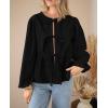 imagePRETTYGARDEN Womens Spring Fall Babydoll Peplum Blouse Shirt Puff Long Sleeve Bow Tie Front Trendy Cute Y2K Going Out TopsSolid Black