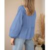 imagePRETTYGARDEN Womens Spring Fall Babydoll Peplum Blouse Shirt Puff Long Sleeve Bow Tie Front Trendy Cute Y2K Going Out TopsSolid Blue