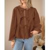 imagePRETTYGARDEN Womens Spring Fall Babydoll Peplum Blouse Shirt Puff Long Sleeve Bow Tie Front Trendy Cute Y2K Going Out TopsSolid Brown