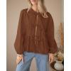 imagePRETTYGARDEN Womens Spring Fall Babydoll Peplum Blouse Shirt Puff Long Sleeve Bow Tie Front Trendy Cute Y2K Going Out TopsSolid Brown