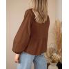 imagePRETTYGARDEN Womens Spring Fall Babydoll Peplum Blouse Shirt Puff Long Sleeve Bow Tie Front Trendy Cute Y2K Going Out TopsSolid Brown