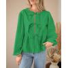 imagePRETTYGARDEN Womens Spring Fall Babydoll Peplum Blouse Shirt Puff Long Sleeve Bow Tie Front Trendy Cute Y2K Going Out TopsSolid Green