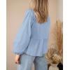 imagePRETTYGARDEN Womens Spring Fall Babydoll Peplum Blouse Shirt Puff Long Sleeve Bow Tie Front Trendy Cute Y2K Going Out TopsSolid Light Blue