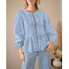 imagePRETTYGARDEN Womens Spring Fall Babydoll Peplum Blouse Shirt Puff Long Sleeve Bow Tie Front Trendy Cute Y2K Going Out TopsSolid Light Blue
