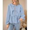 imagePRETTYGARDEN Womens Spring Fall Babydoll Peplum Blouse Shirt Puff Long Sleeve Bow Tie Front Trendy Cute Y2K Going Out TopsSolid Light Blue