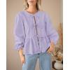 imagePRETTYGARDEN Womens Spring Fall Babydoll Peplum Blouse Shirt Puff Long Sleeve Bow Tie Front Trendy Cute Y2K Going Out TopsSolid Light Purple
