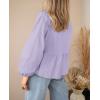 imagePRETTYGARDEN Womens Spring Fall Babydoll Peplum Blouse Shirt Puff Long Sleeve Bow Tie Front Trendy Cute Y2K Going Out TopsSolid Light Purple