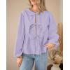 imagePRETTYGARDEN Womens Spring Fall Babydoll Peplum Blouse Shirt Puff Long Sleeve Bow Tie Front Trendy Cute Y2K Going Out TopsSolid Light Purple