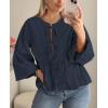 imagePRETTYGARDEN Womens Spring Fall Babydoll Peplum Blouse Shirt Puff Long Sleeve Bow Tie Front Trendy Cute Y2K Going Out TopsSolid Navy