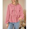 imagePRETTYGARDEN Womens Spring Fall Babydoll Peplum Blouse Shirt Puff Long Sleeve Bow Tie Front Trendy Cute Y2K Going Out TopsSolid Pink