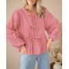 imagePRETTYGARDEN Womens Spring Fall Babydoll Peplum Blouse Shirt Puff Long Sleeve Bow Tie Front Trendy Cute Y2K Going Out TopsSolid Pink