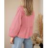 imagePRETTYGARDEN Womens Spring Fall Babydoll Peplum Blouse Shirt Puff Long Sleeve Bow Tie Front Trendy Cute Y2K Going Out TopsSolid Pink