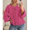 imagePRETTYGARDEN Womens Spring Fall Babydoll Peplum Blouse Shirt Puff Long Sleeve Bow Tie Front Trendy Cute Y2K Going Out TopsSolid Rose Red