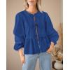 imagePRETTYGARDEN Womens Spring Fall Babydoll Peplum Blouse Shirt Puff Long Sleeve Bow Tie Front Trendy Cute Y2K Going Out TopsSolid Royal Blue