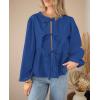 imagePRETTYGARDEN Womens Spring Fall Babydoll Peplum Blouse Shirt Puff Long Sleeve Bow Tie Front Trendy Cute Y2K Going Out TopsSolid Royal Blue