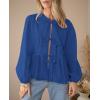 imagePRETTYGARDEN Womens Spring Fall Babydoll Peplum Blouse Shirt Puff Long Sleeve Bow Tie Front Trendy Cute Y2K Going Out TopsSolid Royal Blue
