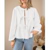 imagePRETTYGARDEN Womens Spring Fall Babydoll Peplum Blouse Shirt Puff Long Sleeve Bow Tie Front Trendy Cute Y2K Going Out TopsWhite