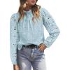 imagePRETTYGARDEN Tops for Women Trendy 2025 Spring Long Sleeve Blouses Dressy Casual Embroidered Eyelet Going Out ShirtsLight Blue