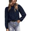 imagePRETTYGARDEN Tops for Women Trendy 2025 Spring Long Sleeve Blouses Dressy Casual Embroidered Eyelet Going Out ShirtsNavy